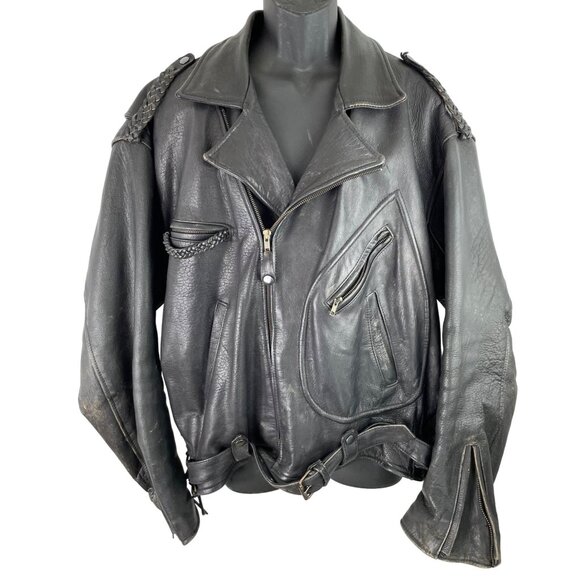 Vulcan Motorcycles Ripples Black Belted Lined Motorcycle Jacket Mens Size Large - Picture 1 of 16